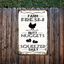 Farm Fresh Nuggets Squeezed Daily Chicken Tin Metal Signs Home D cor 8x12 Chicke