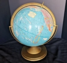 Cram's 12" Scope-O-Sphere World Blue Globe Geography Map Metal Base Vtg 1969 EUC