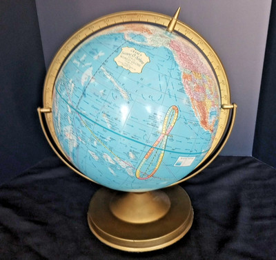 Cram's 12'' Scope-O-Sphere World Blue Globe Geography Map Metal Base Vtg 1969 EUC