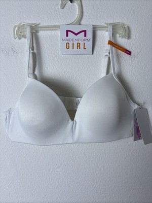 Maidenform Girl Bra Size 34A Nude Super Soft Wireless T-Shirt Bra WUITE