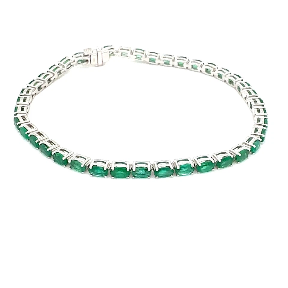 Brazalete Tenis Oro Blanco 14K Ovalado Esmeralda - Regalo Perfecto para Empujar Foto 3 de 4