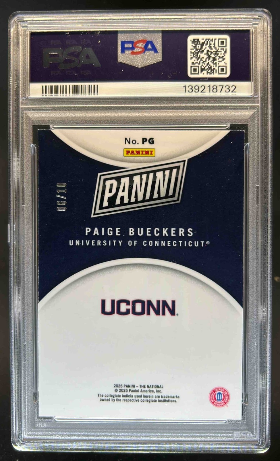 2025 Panini NSCC Case Breaker Paige Bueckers Insert RC Gold Vinyl #/10 PSA 9 view 2