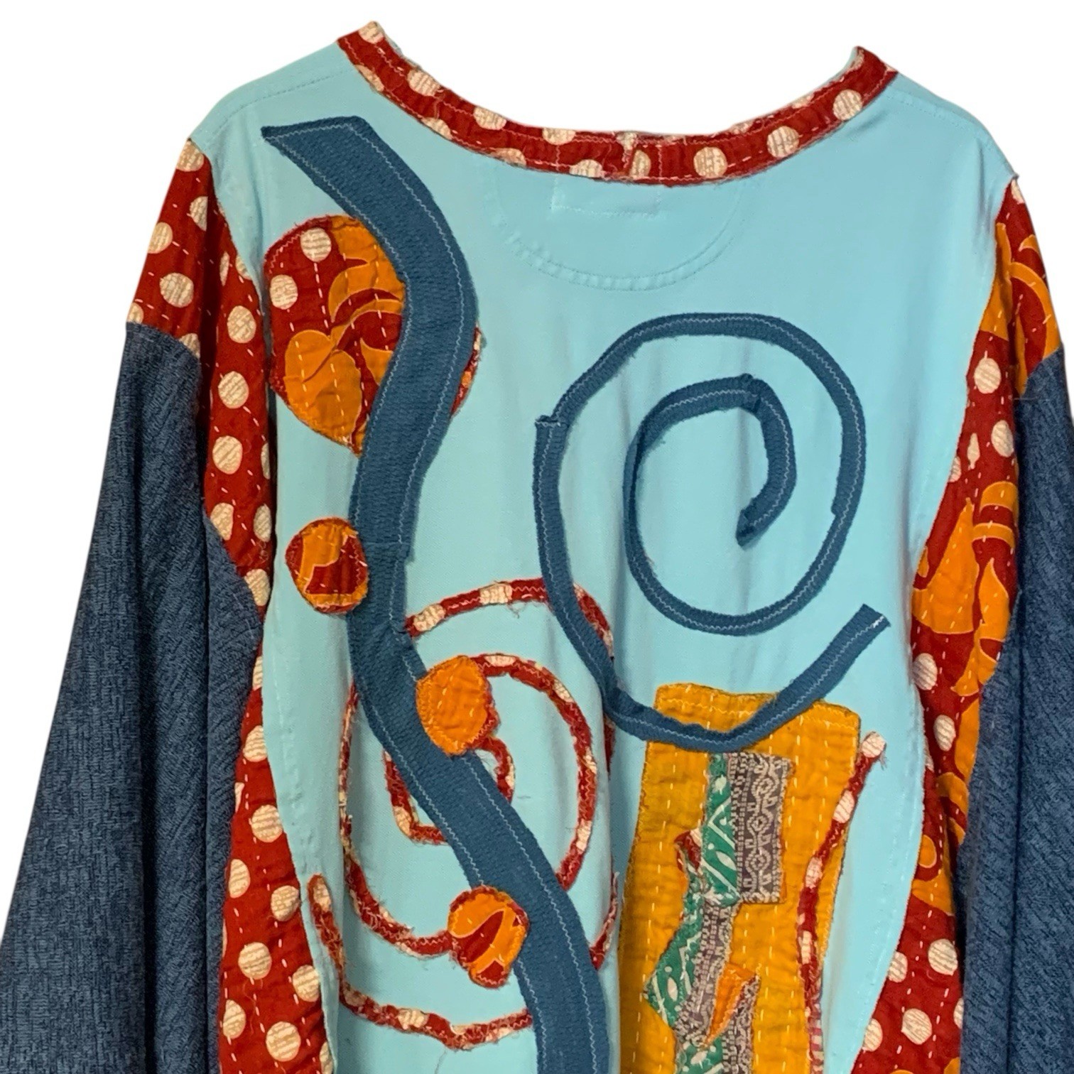 Upcycled Plus Size Poncho Batwing Patchwork Boho … - image 5