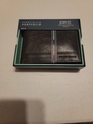 Perry Ellis Wallet Genuine Leather Smooth  Brown Slim Bifold Portfolio NWT