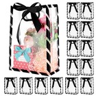 15 Pack Clear Plastic Gift Bags Black Stripes PP Gift Wrap Tote Bags with Rib...