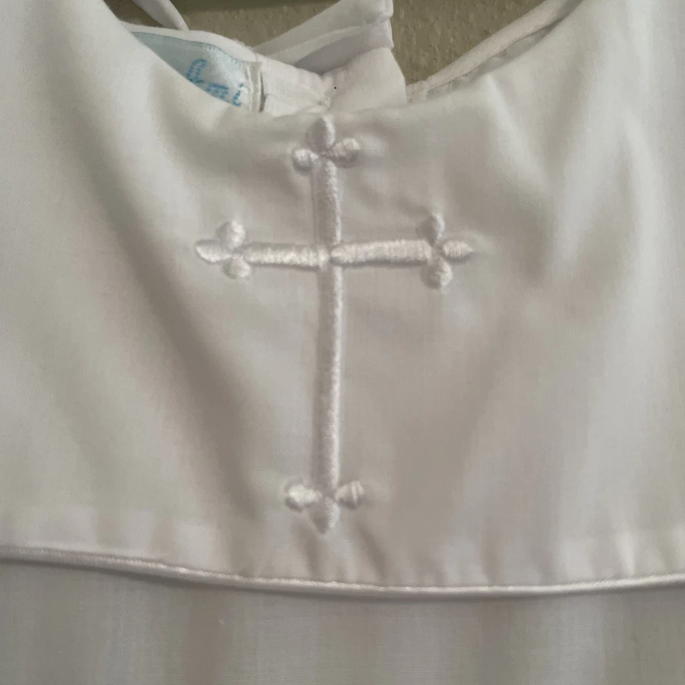 Petit Ami Baptism Romper White Christening Embroidered Romper Hat 12 Months - Image 3 of 4