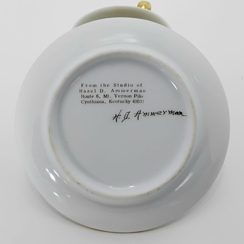 Tea Cup And Saucer Demitasse Set Of 2 Hazel D. Ammerman Studio Cardinal Design - Picture 3 of 8