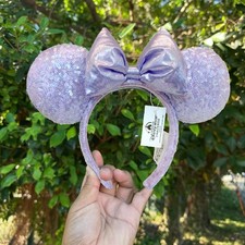 2025 Disney.Parks Lavender Purple Opalescent Sequin Mickey Ears Headband US POST