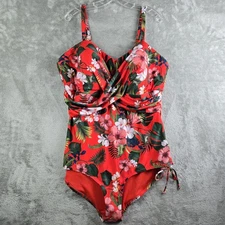City Chic Antigua Swimsuit Womens XL Red Floral One Piece Beach Sexy Tanning NEW