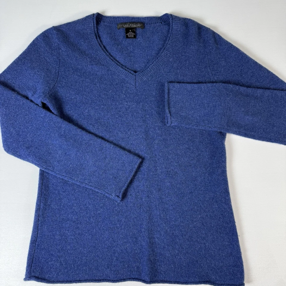 Elena Solano 100% 2-ply Cashmere V Neck Sweater Women's Size Small Blue - Image 2 of 4