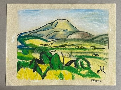 PAUL CÉZANNE drawing and painting on old paper signed stamped vintage