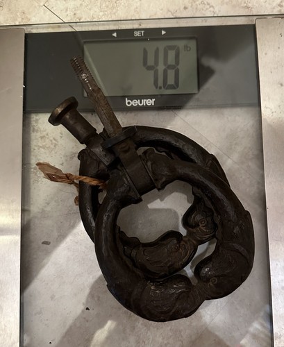 Antique Heavy Wrought Iron Door Knocker Pull 4.8 lbs Fish Dolphin Double Head - Picture 10 of 16