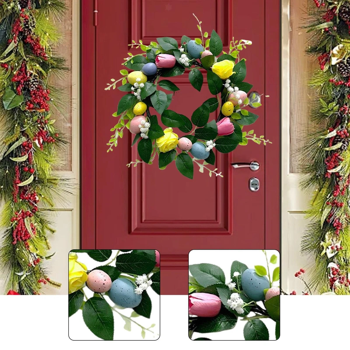 æ- Ghirlanda pasquale, 20 cm di Pasqua con corda uovo di Pasqua porta appeso ghirlande Pasqua porta decorazioni primavera corona per Pasqua con fiori e uova