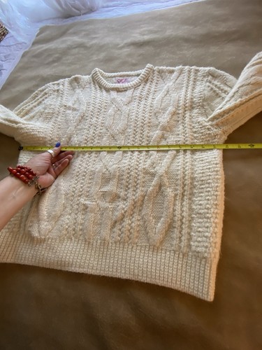 Vintage W by Wickbury Cream Lambs Wool Cable Knit Sweater SZ XL Women Fisherman - Picture 5 of 7