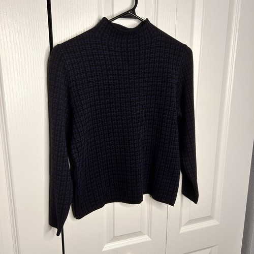 Max Studio Women’s Blue Black Checked Mock Neck Sweater Size Small Stretch - Picture 2 of 8