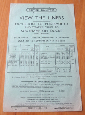 1952 ''View the Liners at Southampton Docks'' BR Excursion Broschüre Waterloo etc.
