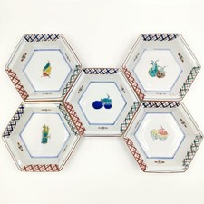 Y0225 Kutani Ware Taizan kiln picture change 5 small hexagonal bowls