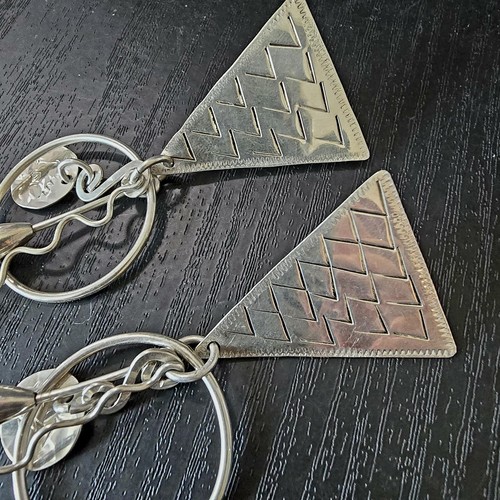 Sandy Comstock Sterling Silver Retro Abstract Dangle Earrings 3 1/4" 80s 90s - Picture 3 of 5