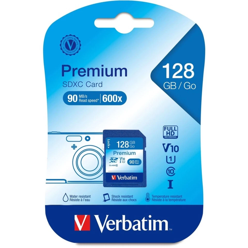 Verbatim 128GB SDHC Memory Card UHS I U1 90MBs Full HD Waterproof Shockproof - Image 3 of 4