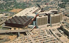 GA~GEORGIA~ATLANTA~AERIAL VIEW OF OMNI AUDITORIUM & OMNI INTERNATIONAL HOTEL