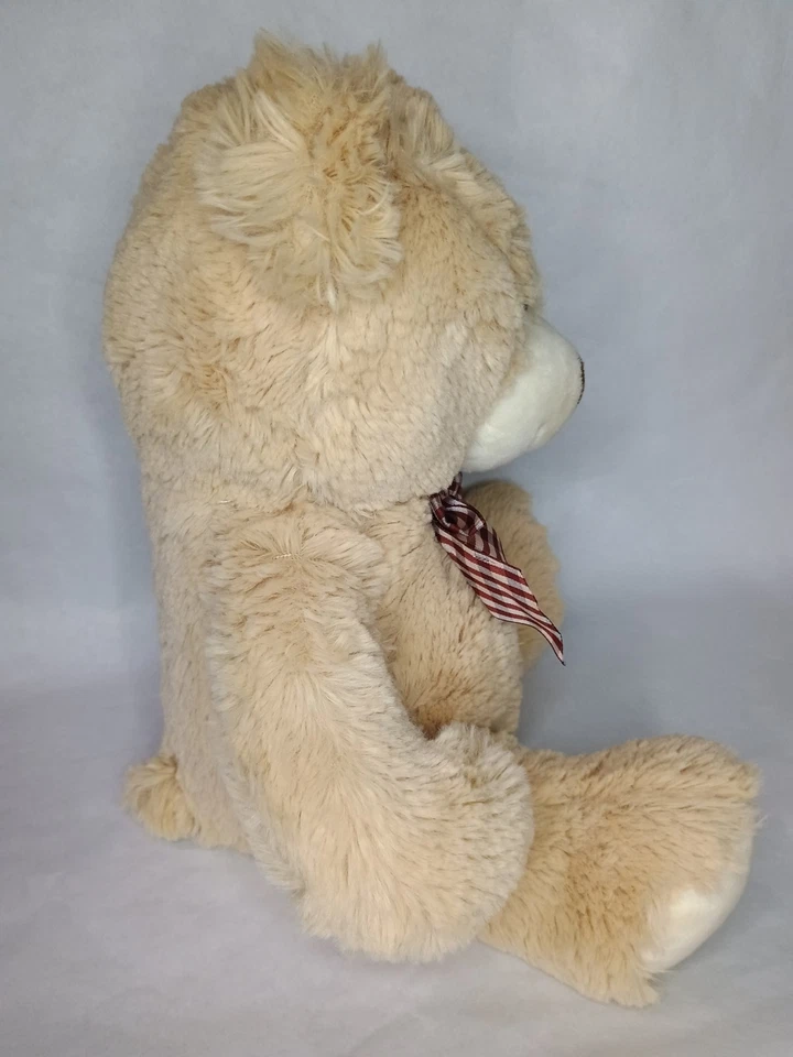 Burton & Burton Beige Teddy Bear with Plaid Ribbon Plush Stuffed Animal 11" - Image 2 of 4