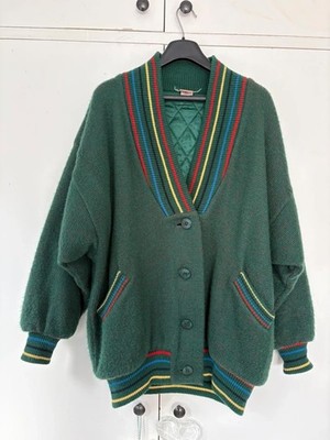 Vintage 80s Mondi Varsity Equestrian Horse Wool Mohair Mix Shacket Cardigan Size 42