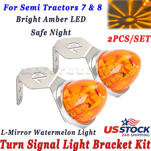 2× LED Watermelon Mirror Turn Signal Angled Light Bracket Side Marker For Semi