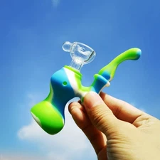 4.3" Silicone Water Pipe Mini Gourd Smoking Hookah Bubbler Bong W/ Glass Bowl