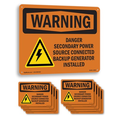 Danger Secondary Power Source With Symbol OSHA WARNING Sign, Decal 5 or 10 Pack