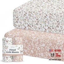 Neutral - Fitted Baby Bed for Girl Boy - 2 Pack Standard Crib Sheets Fleurette