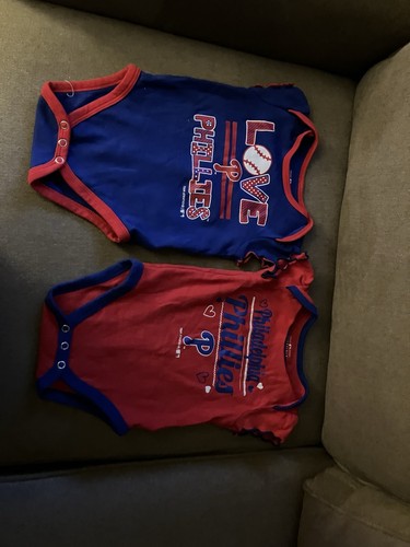 2 Philadelphia Phillies Baby Girl 6/9 Months Bodysuit, Blue & Red. One Piece - Picture 3 of 12