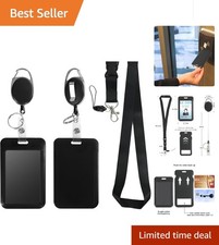 Badge Holder, Retractable Reel with ID Card Case Lanyard, Heavy Duty Holders for