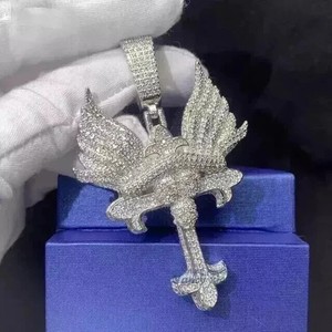 Authentic 2 CT Round Cut Real White Moissanite Coffin Cross Pendant 14K Yellow Gold Plated