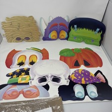 Lote de 8 piezas MÁSCARAS DE PAPEL HALLOWEEN VINTAGE ACTUALES INC AÑOS 80 BRUJA PAYASO CALABAZA GATO