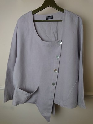 Habibe London Short Top Jacket 100% linen Pockets Free Size Asymmetric Grey