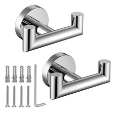 Polished Chrome Towel Hooks 2 Pack Stainless Steel Heavy Duty Double Hooks