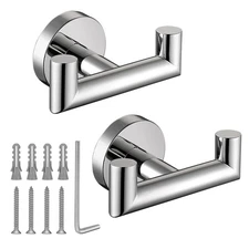 Polished Chrome Towel Hooks 2 Pack Stainless Steel Heavy Duty Double Hooks
