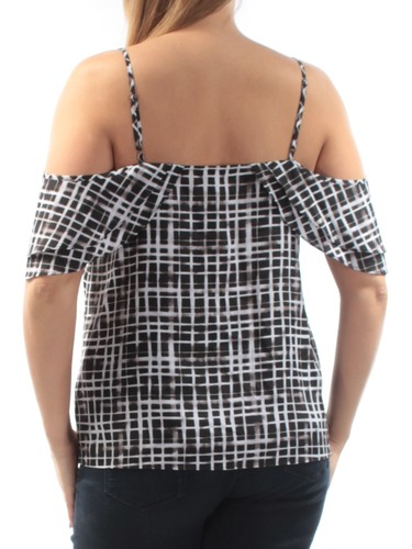 BAR III Womens Black Cold Shoulder Geometric Short Sleeve V Neck Top Size: 2XS - Picture 4 of 6
