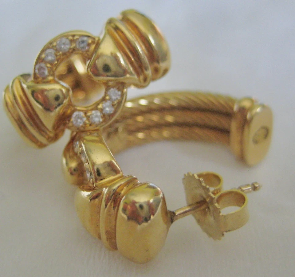 Pendientes de medio aro con cable de diamantes Philippe Charriol de oro amarillo de 18 quilates Foto 3 de 4