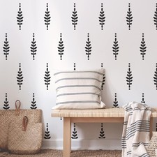 A Room with Floral Vinyl Leaves Wall Decals, Peel and Stick Modern Boho Black