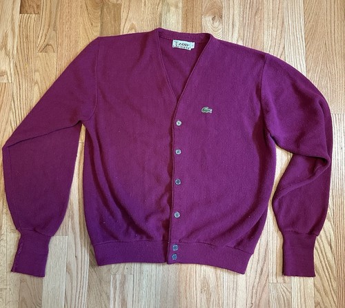 Vintage Izod Lacoste Cardigan Mens Large Sweater USA Made Acrylic V Neck Button