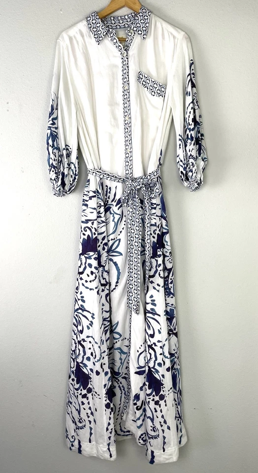 Anthropologie Maeve Ирен Мона льняная рубашка платье синий узор цветочный большой - Изображение 4 из 4