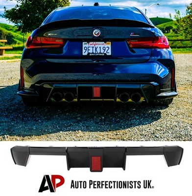 For BMW M3 M4 G80 G82 G83 Gloss Black Rear Diffuser Valance Spoiler W/LED