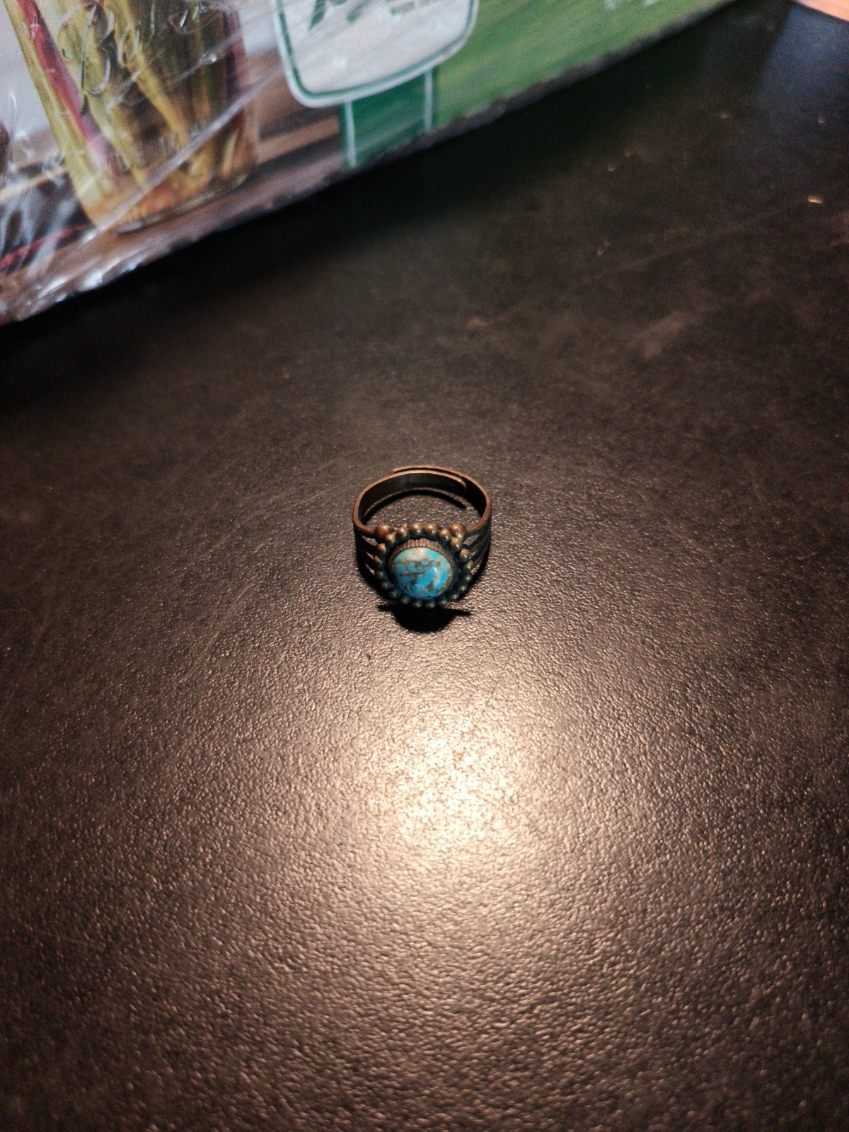 Vintage Solid Copper Ring Turquoise Size Adjustab… - image 1