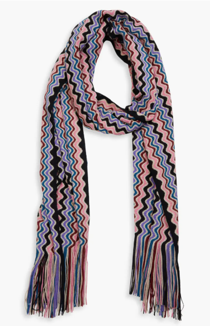 "Missoni Wool Blend Colorful Chevron Scarf with Fringe Trim Brand New 20\" X 80\""
