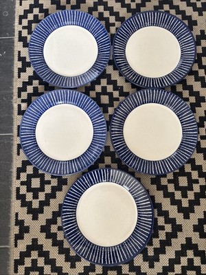 5 x Speiseteller Tesco Home Manhattan Blue Stripes Ivory Modern Pottery