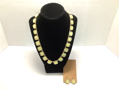 Iridescent Georgian Style Necklace and Pierced Earrings-Unsigned