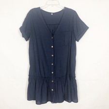 Womens Dress Medium Mini Button Front Ruffle Hem Relaxed Flowy Boho Coquette