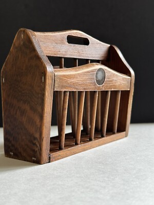 Mid Century wood Desk Organizer Envelope Holder Miniature Magazine Rack ...
