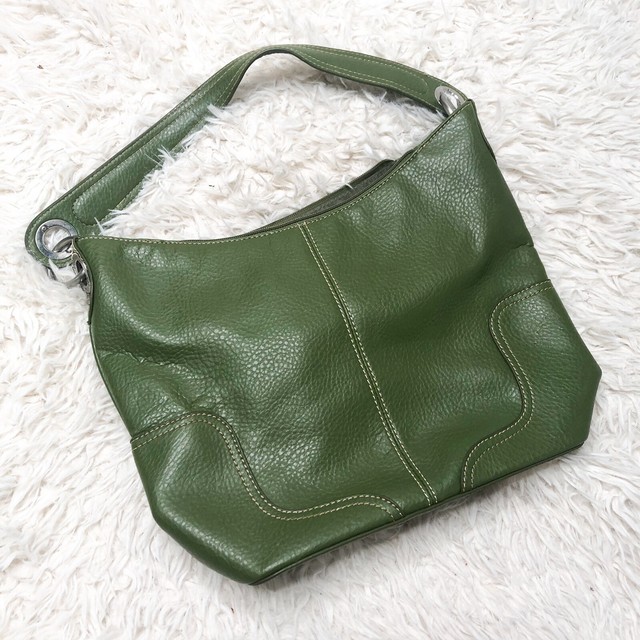 TOMMY HILFIGER green Leather Shoulder Bag Purse Tote Womens eBay